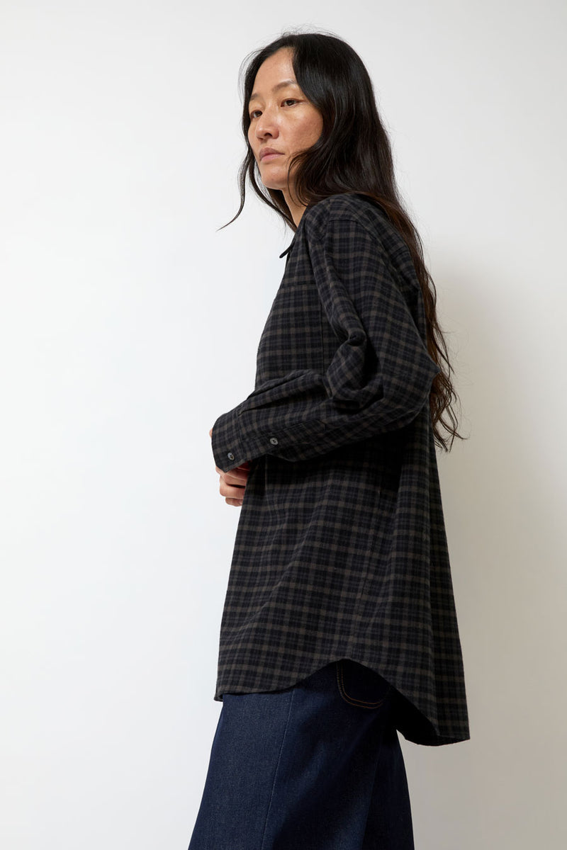 Mijeong Park Oversized Plaid Shirt in Black Plaid