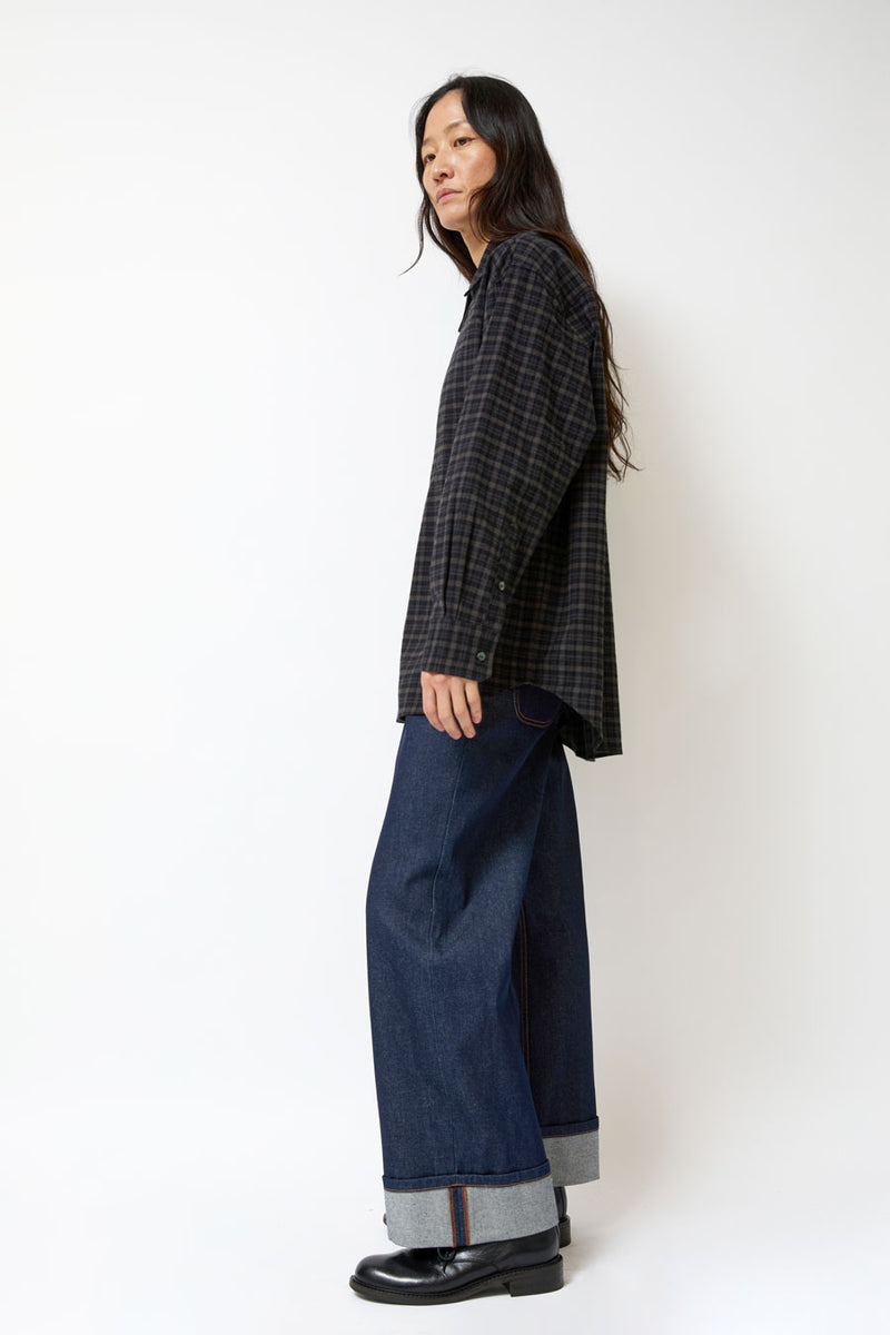 Mijeong Park Oversized Plaid Shirt in Black Plaid