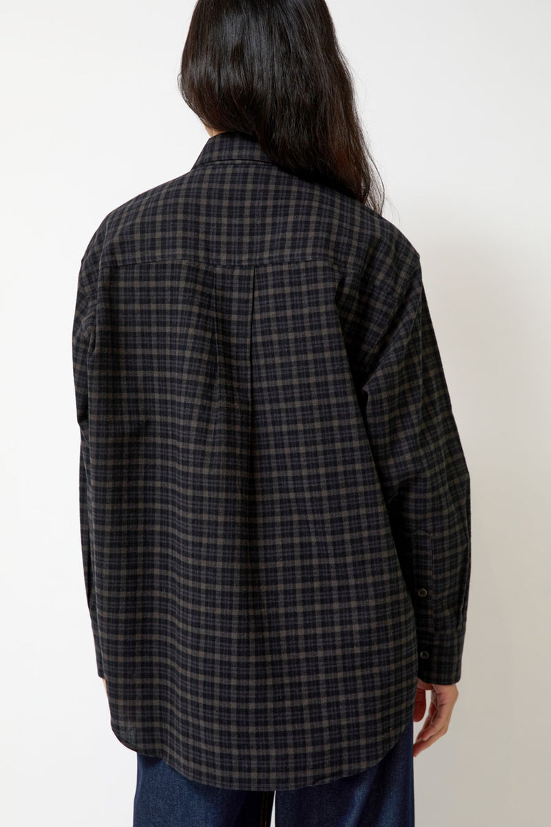 Mijeong Park Oversized Plaid Shirt in Black Plaid