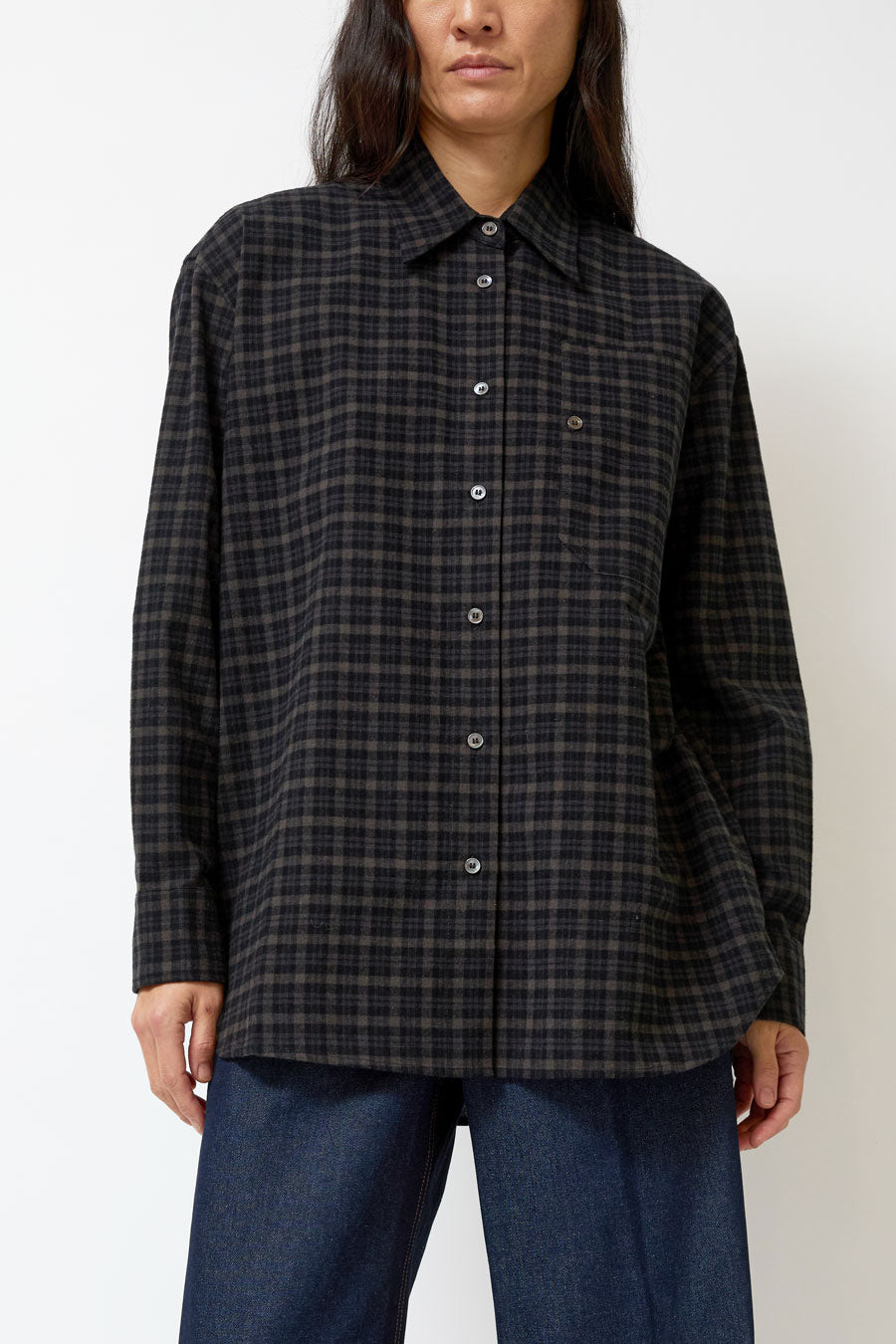 Mijeong Park Oversized Plaid Shirt in Black Plaid