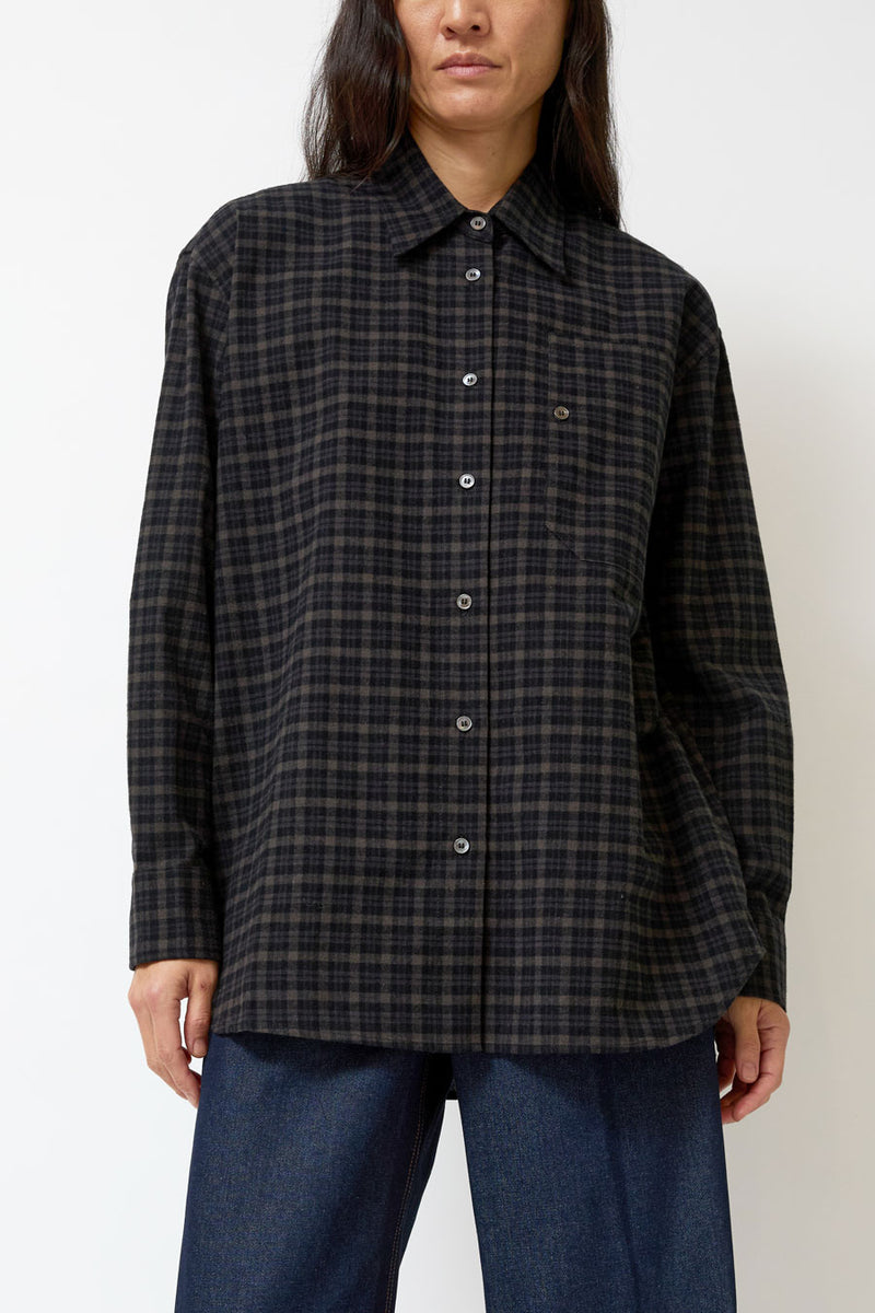 Mijeong Park Oversized Plaid Shirt in Black Plaid