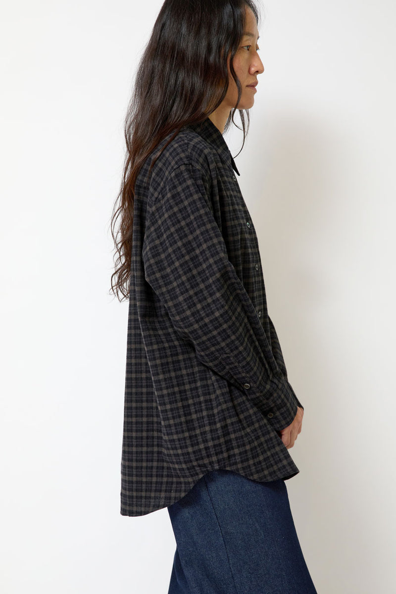 Mijeong Park Oversized Plaid Shirt in Black Plaid
