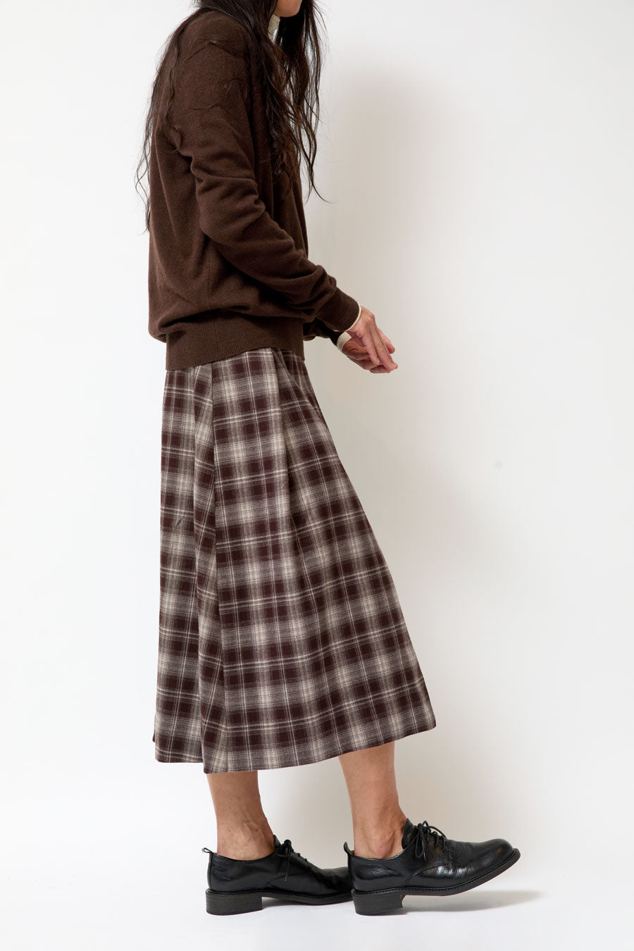 Mijeong Park Plaid Midi Skirt in Brown Plaid