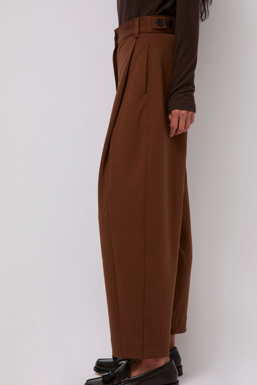 Mijeong Park Pleated Barrel Leg Pants in Brown