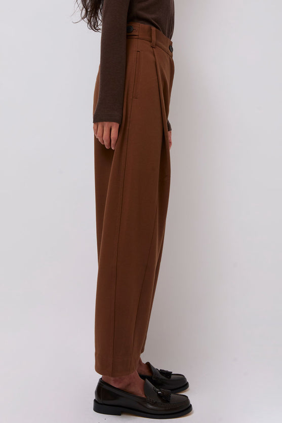 Mijeong Park Pleated Barrel Leg Pants in Brown