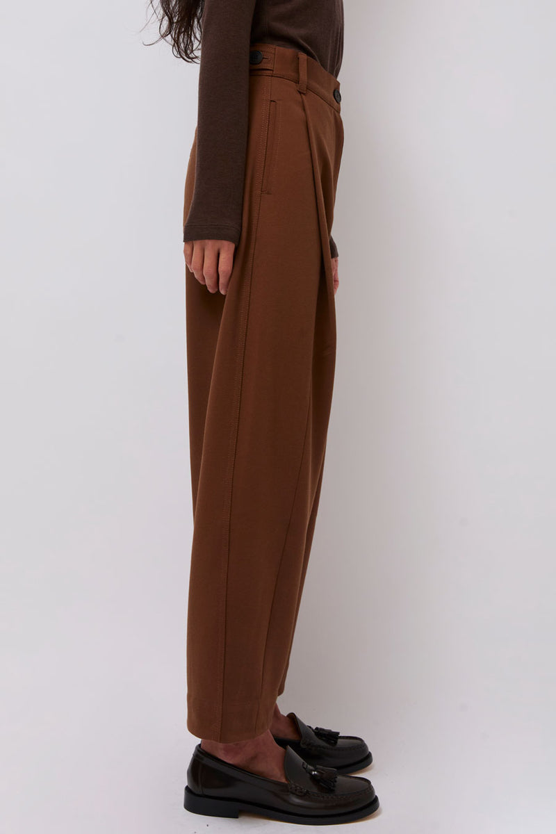 Mijeong Park Pleated Barrel Leg Pants in Brown