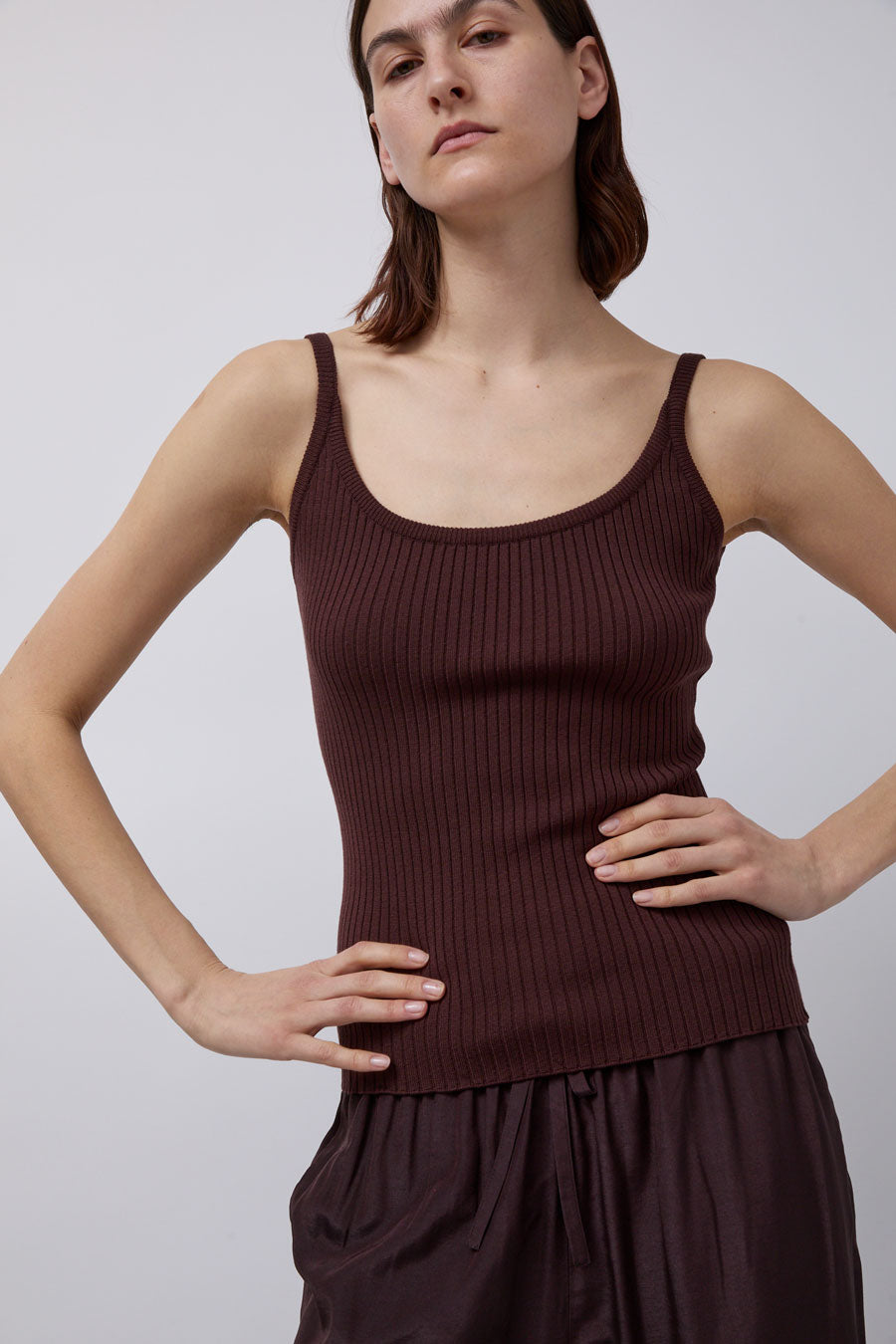 Mijeong Park Ribbed Knit Tank in Brown