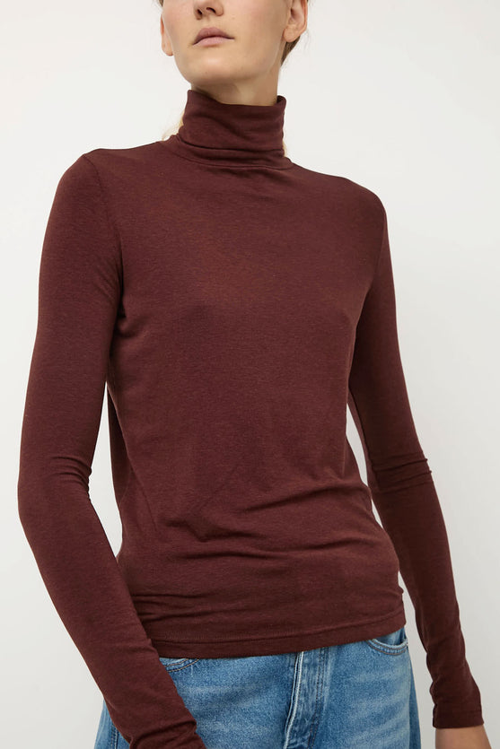 Mijeong Park Roll Neck Jersey Top in Burgundy