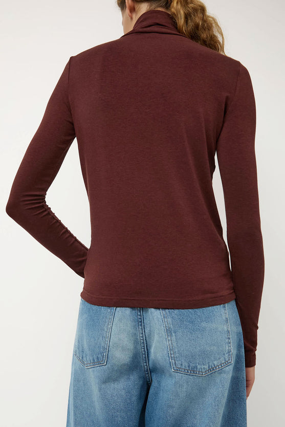 Mijeong Park Roll Neck Jersey Top in Burgundy