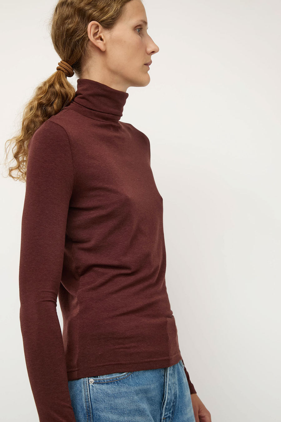 Mijeong Park Roll Neck Jersey Top in Burgundy