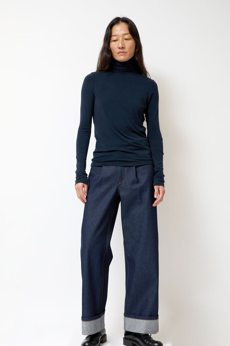 Mijeong Park Roll Neck Jersey Top in Dark Navy