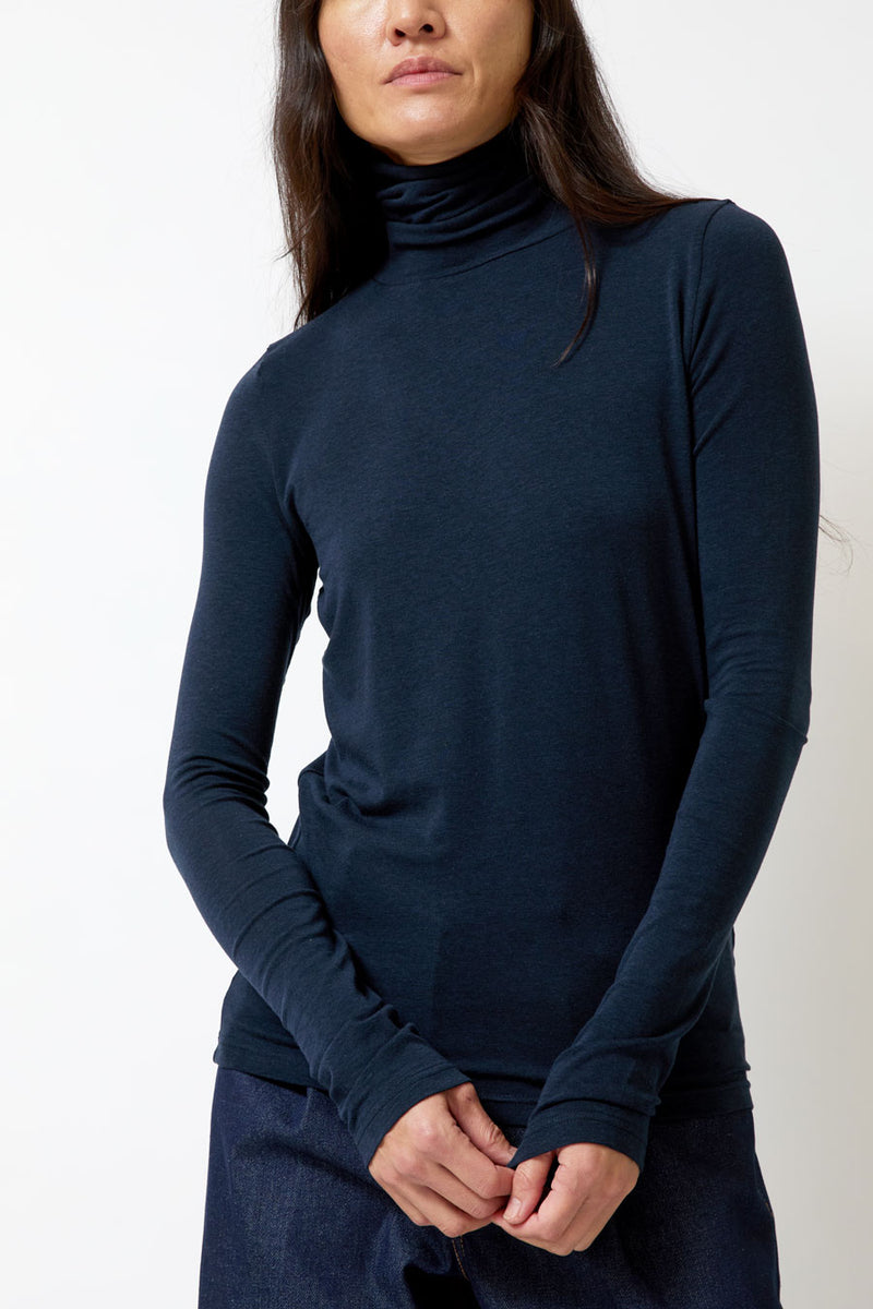 Mijeong Park Roll Neck Jersey Top in Dark Navy