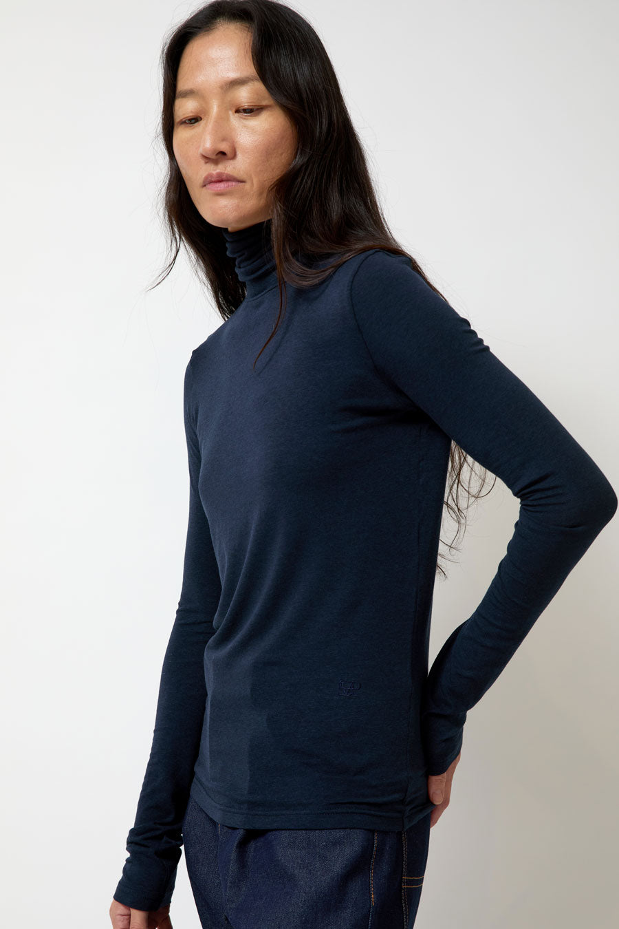 Mijeong Park Roll Neck Jersey Top in Dark Navy