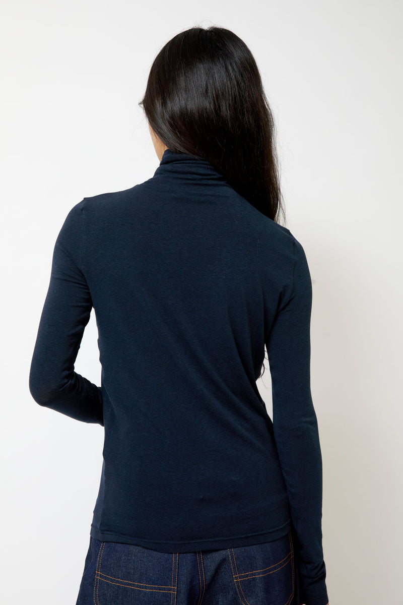 Mijeong Park Roll Neck Jersey Top in Dark Navy