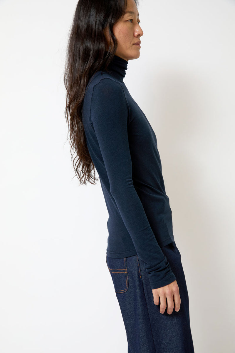 Mijeong Park Roll Neck Jersey Top in Dark Navy
