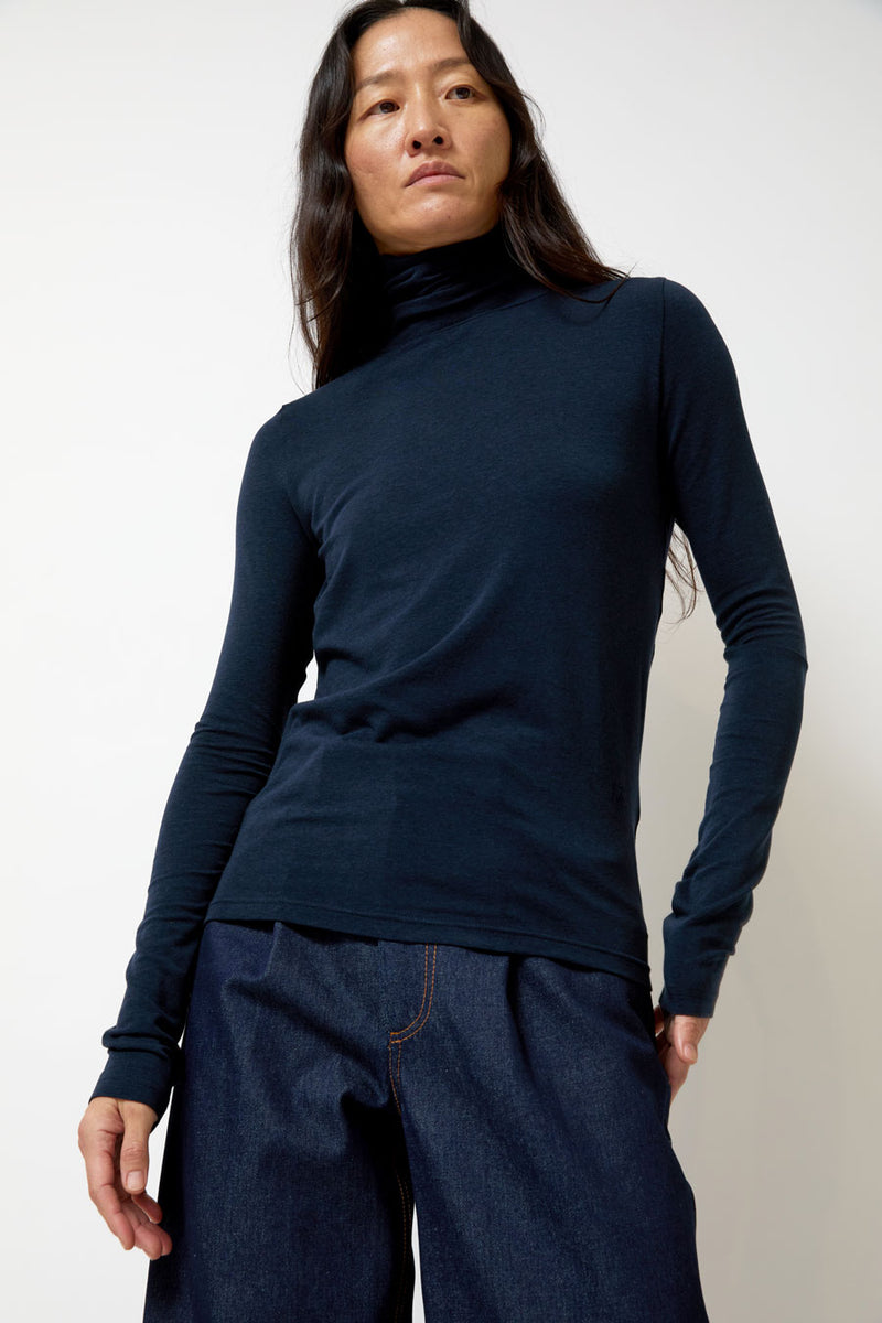 Mijeong Park Roll Neck Jersey Top in Dark Navy