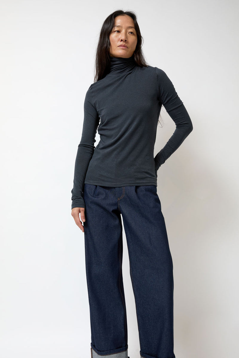 Mijeong Park Roll Neck Jersey Top in Graphite