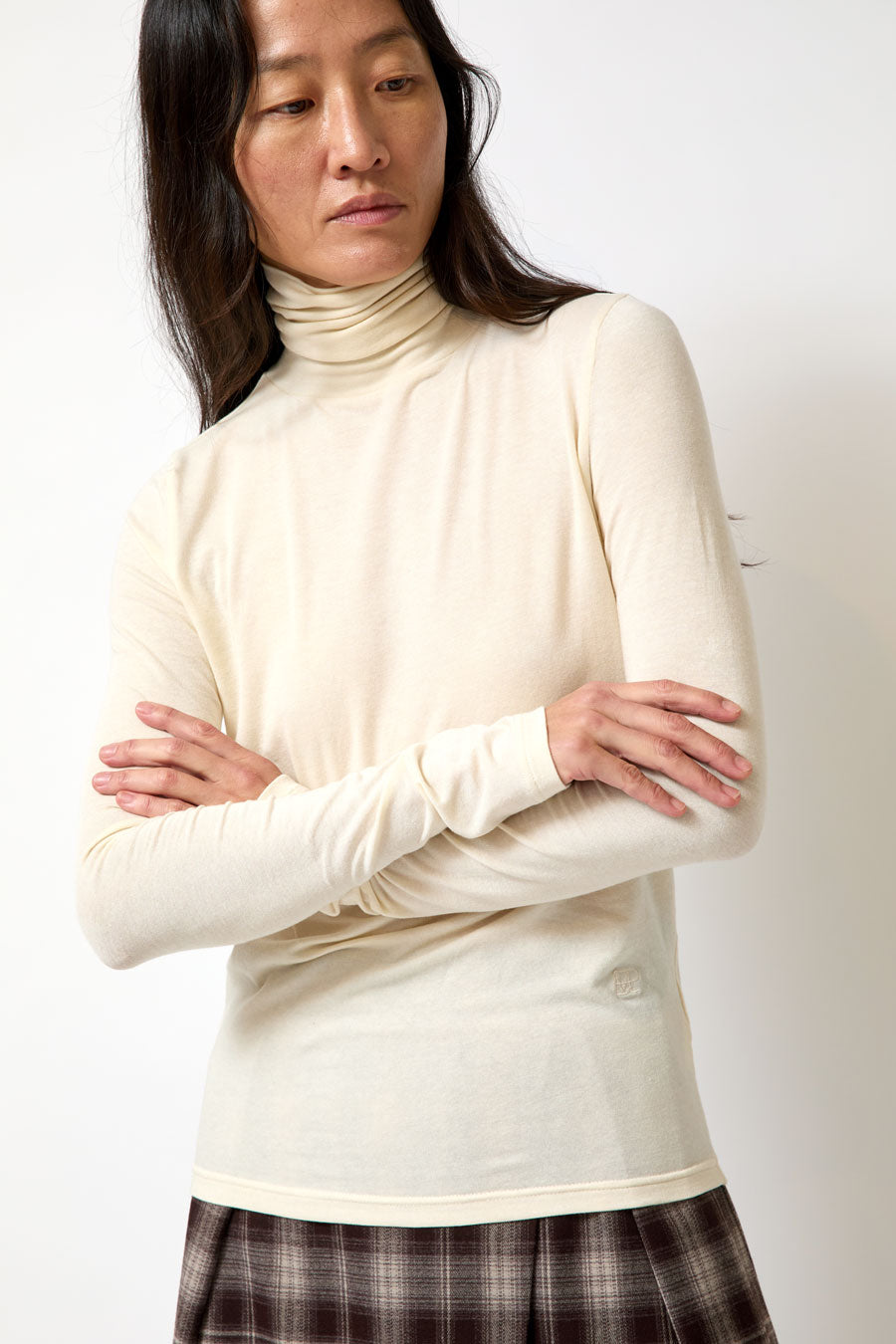 Mijeong Park Roll Neck Jersey Top in Ivory