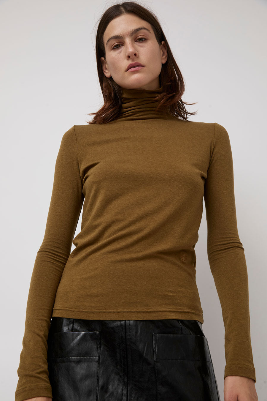 Mijeong Park Roll Neck Jersey Top in Light Brown