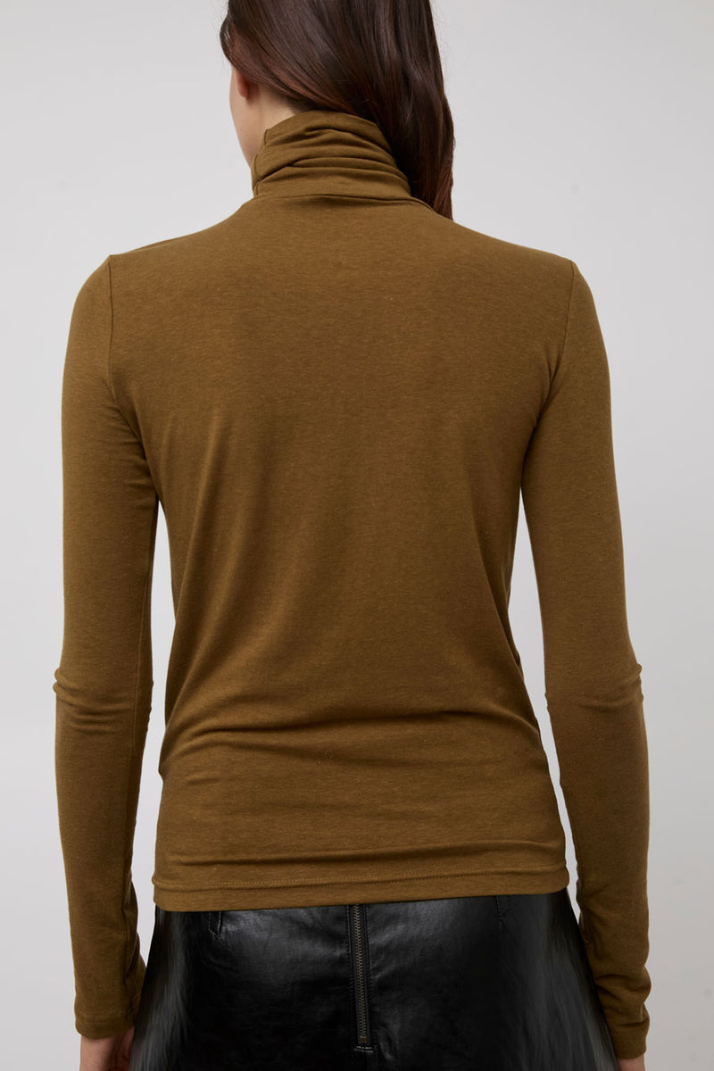 Mijeong Park Roll Neck Jersey Top in Light Brown