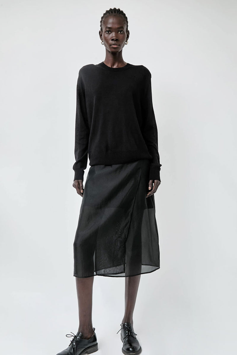 Mijeong Park Semi Sheer Linen Blend Knit Top in Black