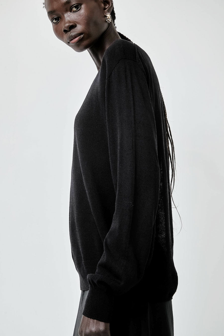 Mijeong Park Semi Sheer Linen Blend Knit Top in Black