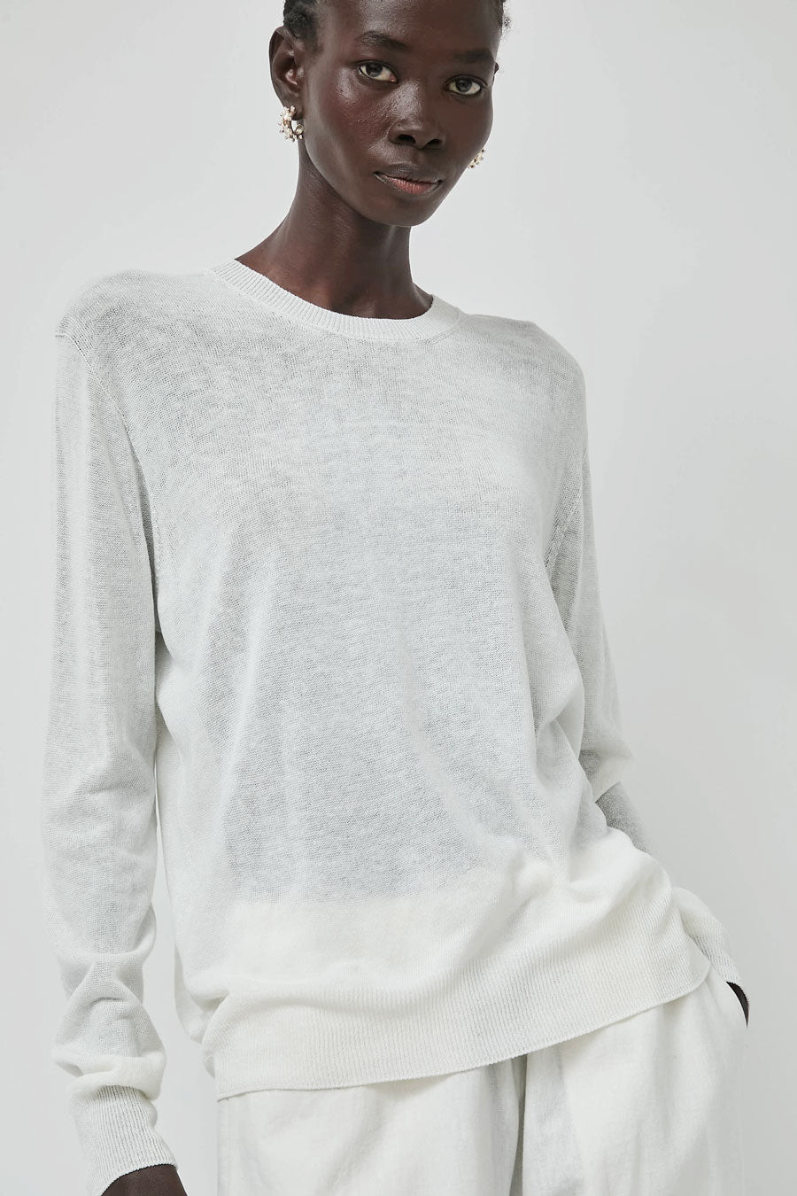 Mijeong Park Semi Sheer Linen Blend Knit Top in White