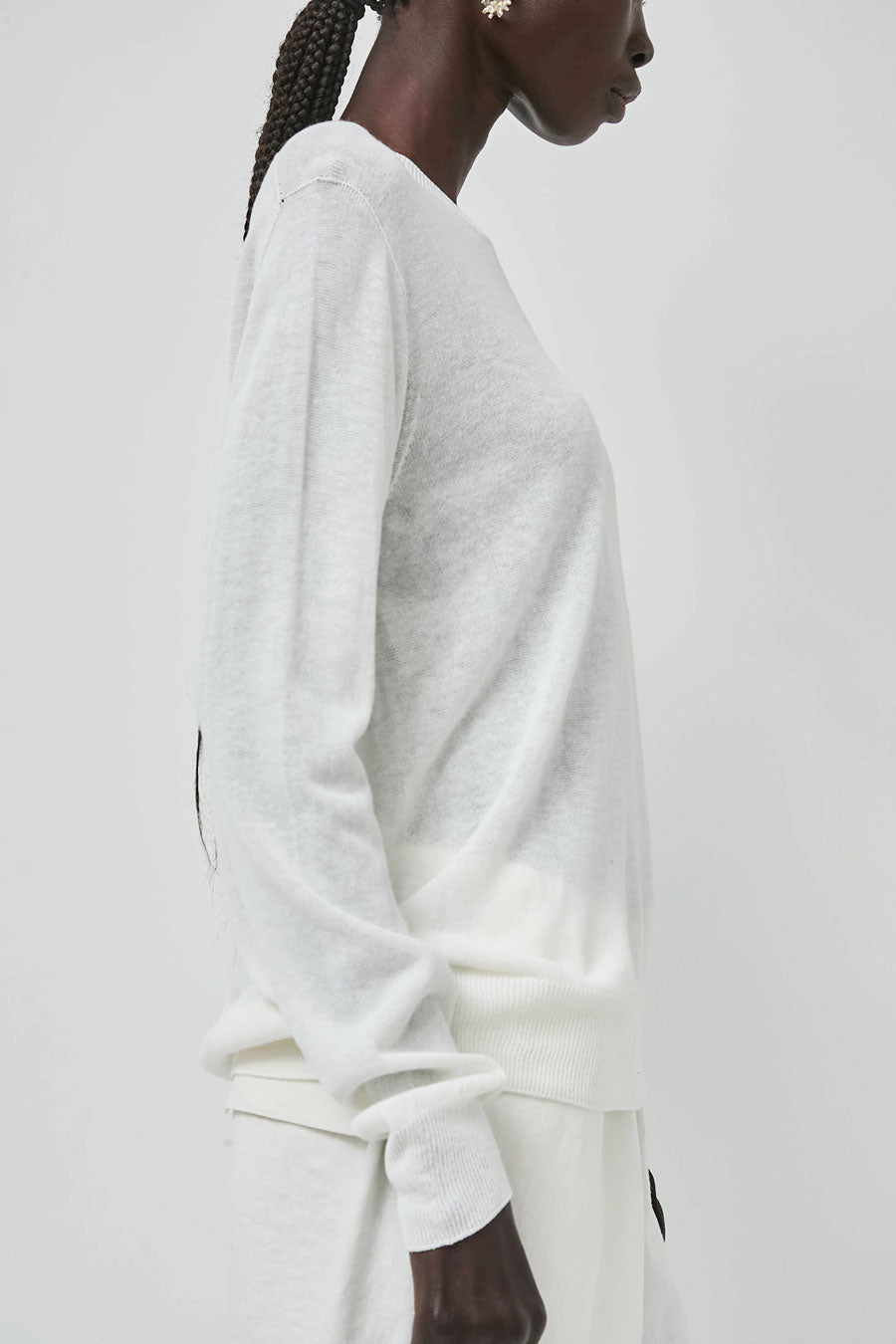 Mijeong Park Semi Sheer Linen Blend Knit Top in White