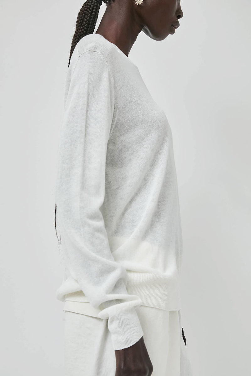 Mijeong Park Semi Sheer Linen Blend Knit Top in White