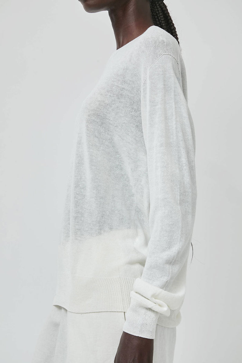 Mijeong Park Semi Sheer Linen Blend Knit Top in White