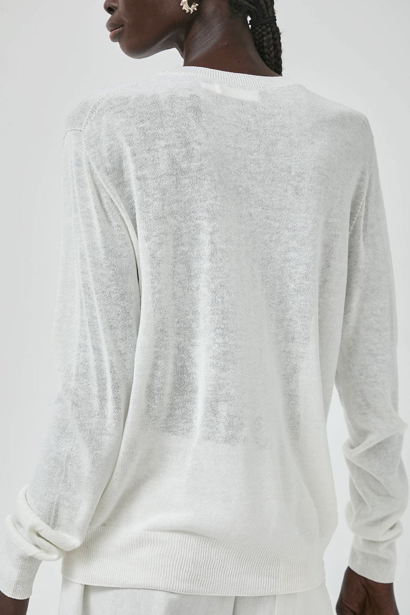 Mijeong Park Semi Sheer Linen Blend Knit Top in White
