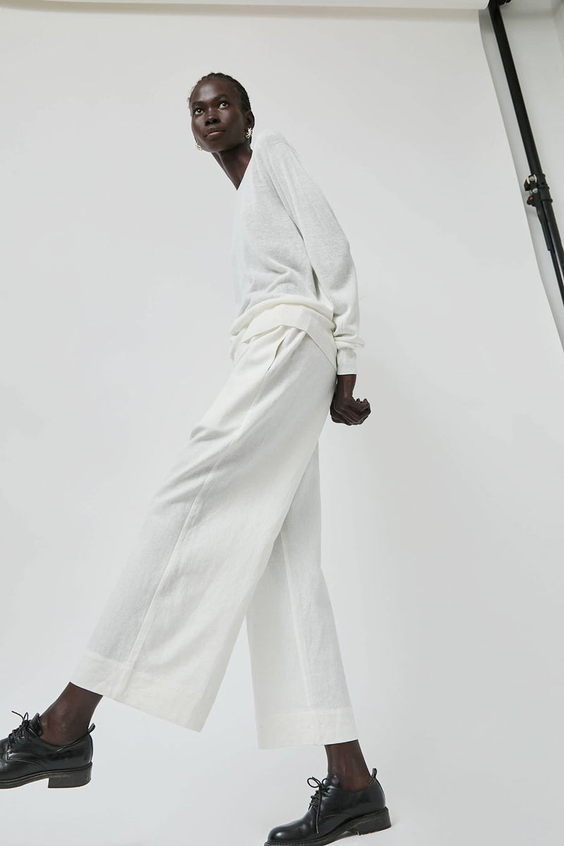 Mijeong Park Semi Sheer Linen Blend Knit Top in White