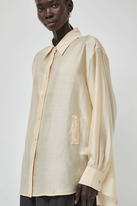 トップス andwang Minimal Frill Sheer Shirt beige Mijeong Park Semi Sheer Shirt in Beige – No.6 Store