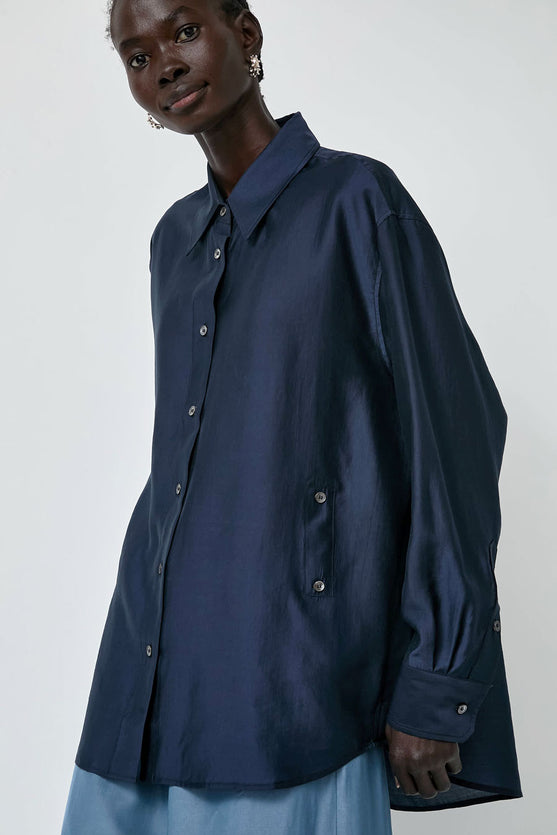 トップス shishikui hole sheer NAVY Mijeong Park Semi Sheer Shirt in Navy – No.6 Store