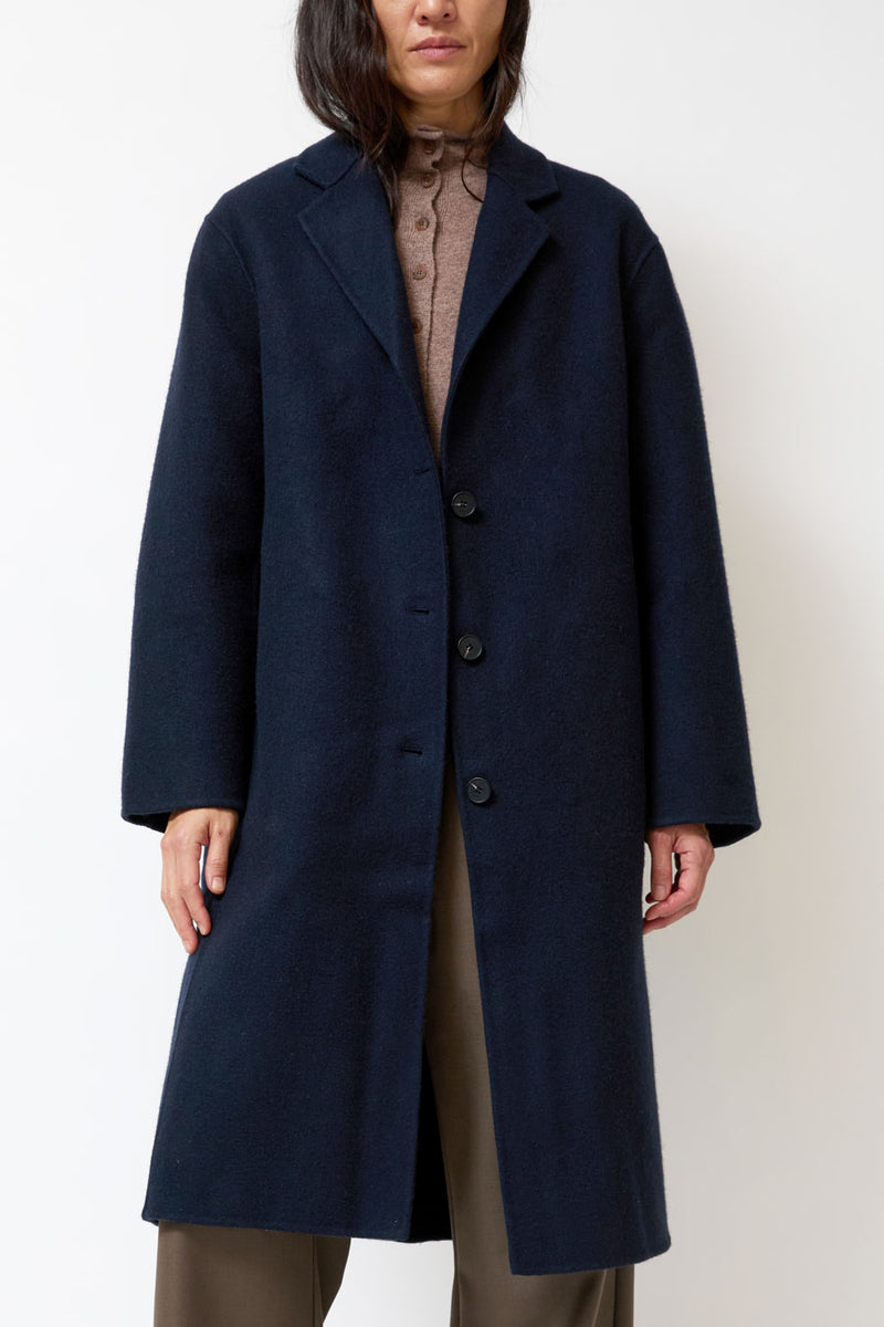 Mijeong Park Single-Breasted Handmade Wool Coat in Navy