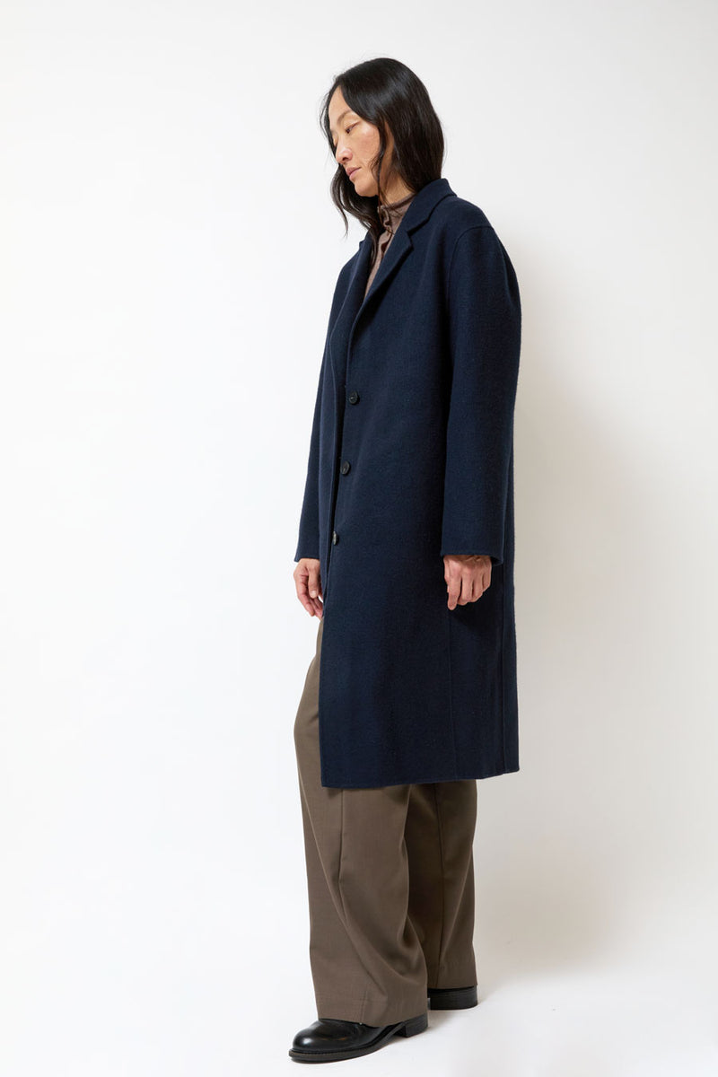 Mijeong Park Single-Breasted Handmade Wool Coat in Navy