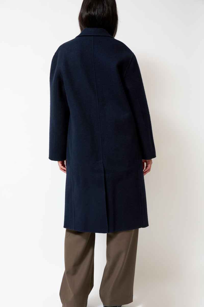 Mijeong Park Single-Breasted Handmade Wool Coat in Navy