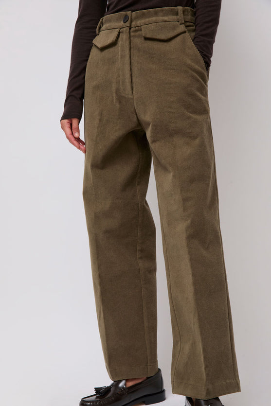 Mijeong Park Stretch Corduroy Pants in Light Olive