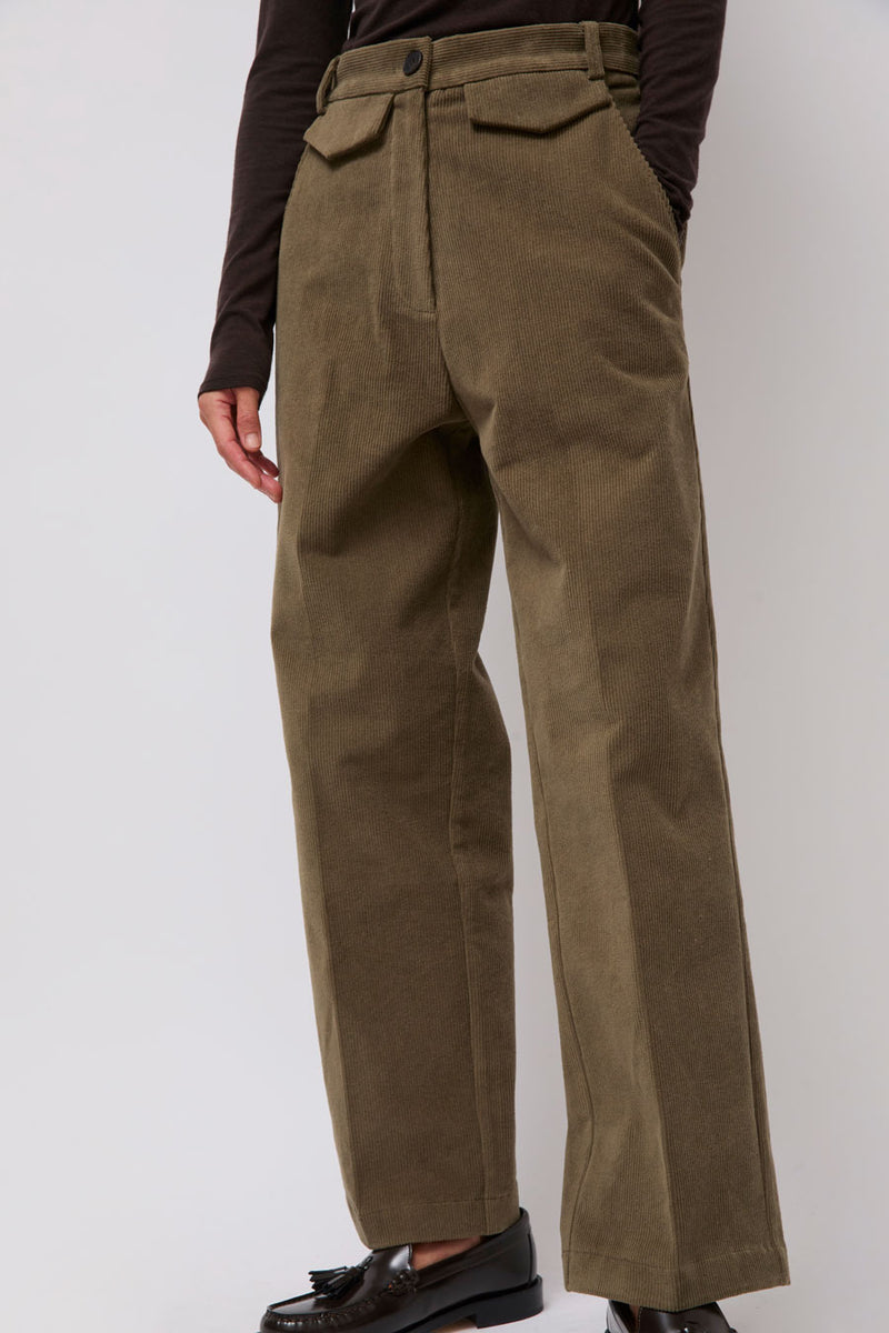 Mijeong Park Stretch Corduroy Pants in Light Olive