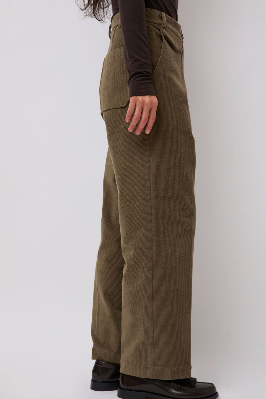 Mijeong Park Stretch Corduroy Pants in Light Olive