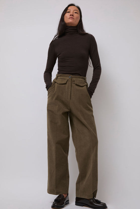 Mijeong Park Stretch Corduroy Pants in Light Olive