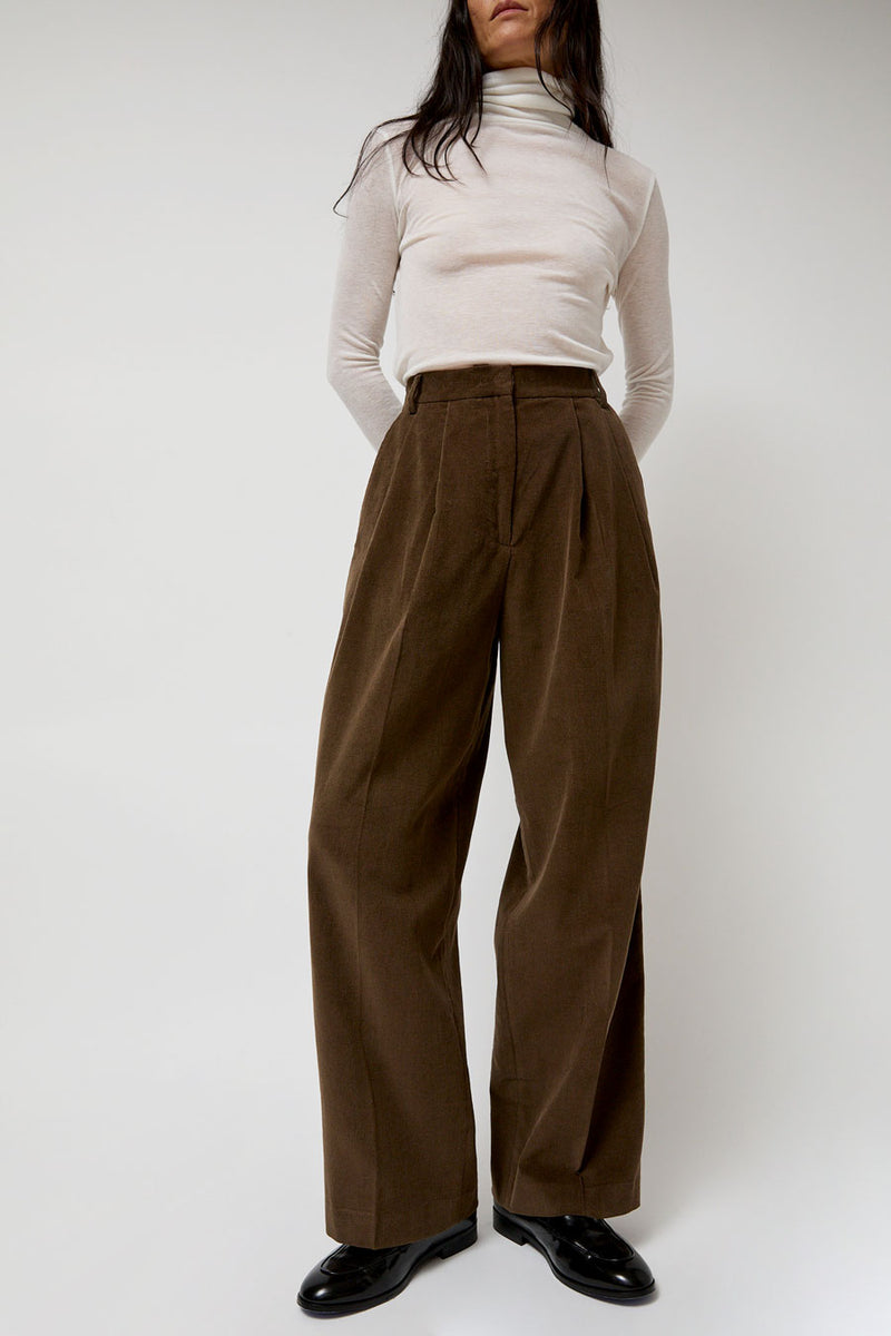 Mijeong Park Thin Corduroy Wide Leg Pants in Light Brown