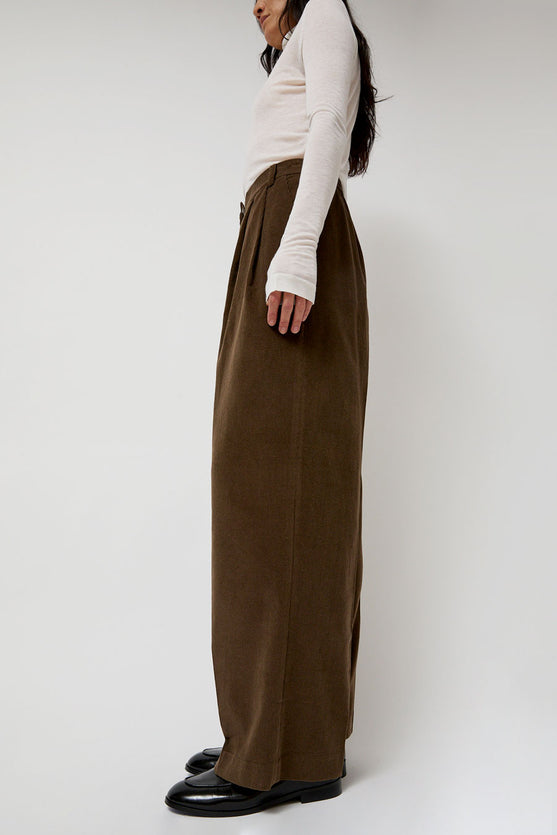 Mijeong Park Thin Corduroy Wide Leg Pants in Light Brown