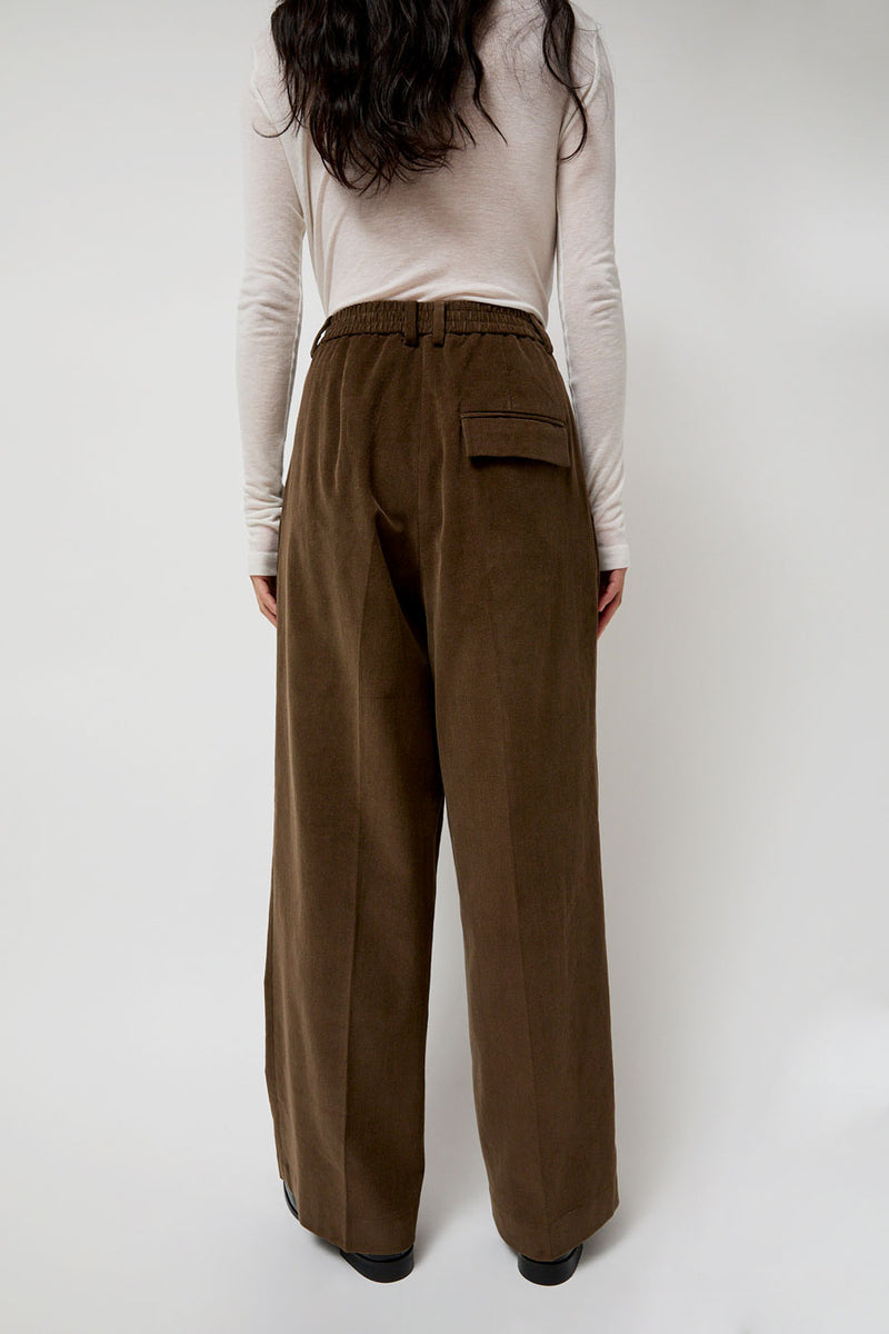 Mijeong Park Thin Corduroy Wide Leg Pants in Light Brown