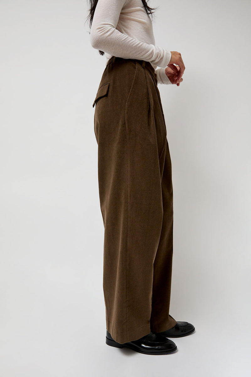 Mijeong Park Thin Corduroy Wide Leg Pants in Light Brown