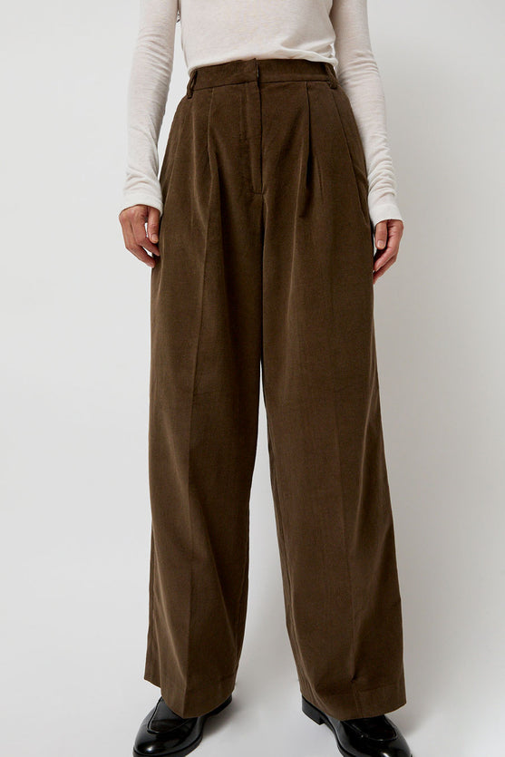 Mijeong Park Thin Corduroy Wide Leg Pants in Light Brown