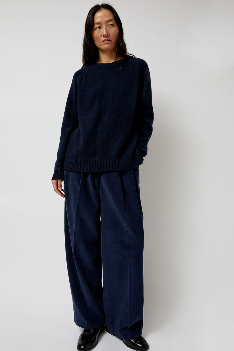 Mijeong Park Thin Corduroy Wide Leg Pants in Navy