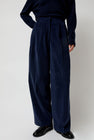 Mijeong Park Thin Corduroy Wide Leg Pants in Navy