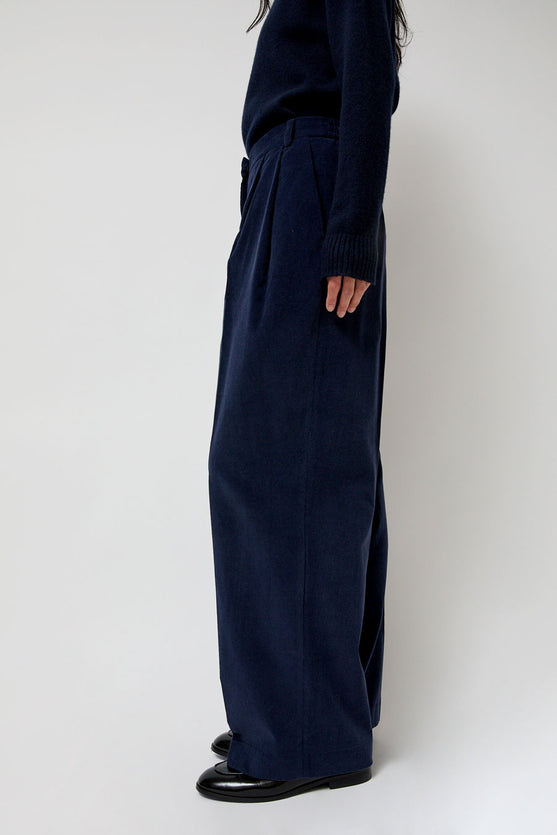 Mijeong Park Thin Corduroy Wide Leg Pants in Navy