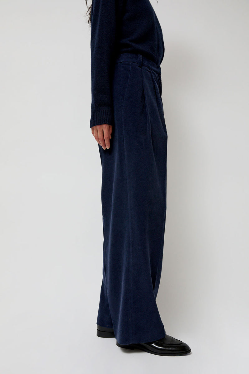 Mijeong Park Thin Corduroy Wide Leg Pants in Navy